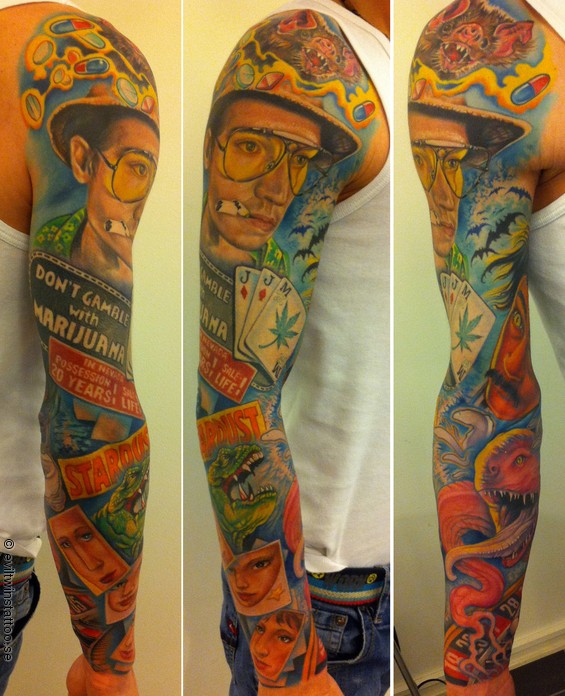 点击大图看下一张：一组男士有个性的彩色花臂纹身图案