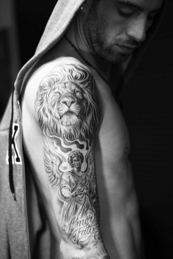 点击大图看下一张：男士手臂帅气的狮子纹身