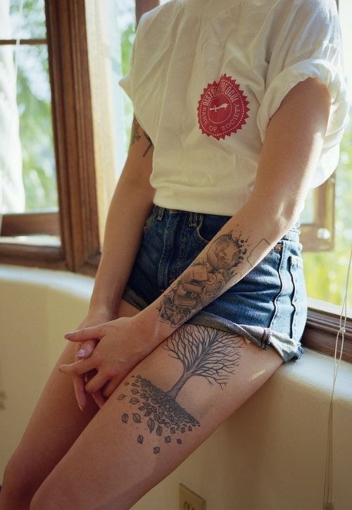 点击大图看下一张：女性手臂和腿部个性纹身