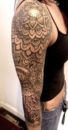 点击大图看下一张：女性手臂漂亮好看的花朵纹身