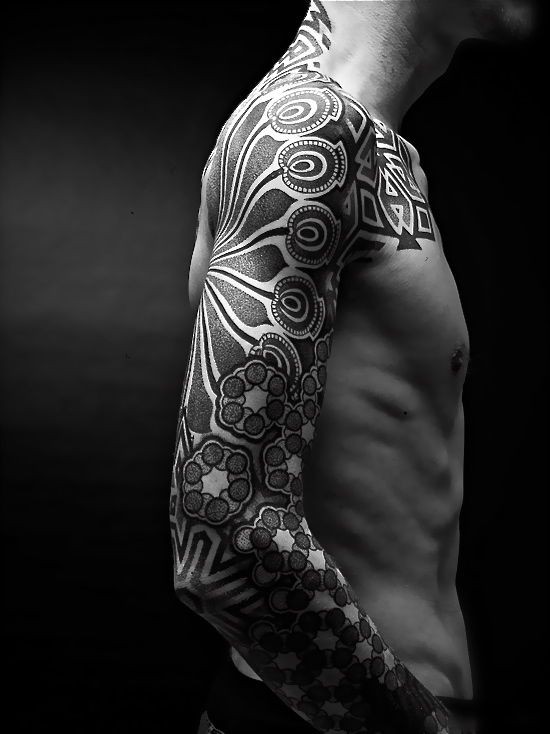 点击大图看下一张：男士时尚的花臂纹身