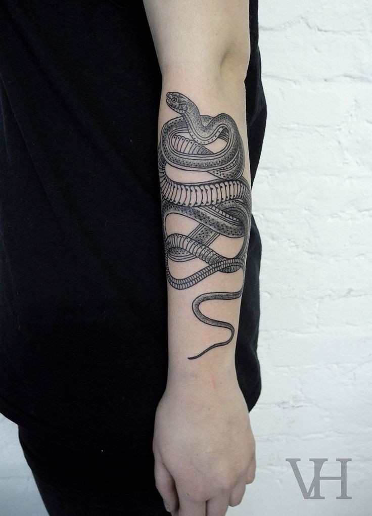 点击大图看下一张：小臂上一款时尚的蛇纹身