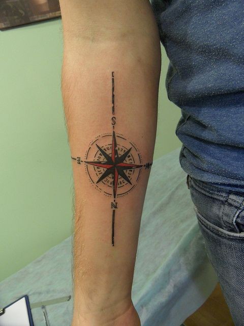 点击大图看下一张：手臂漂亮的指南针纹身