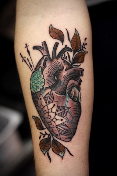 点击大图看下一张：手臂上一款个性的心脏纹身
