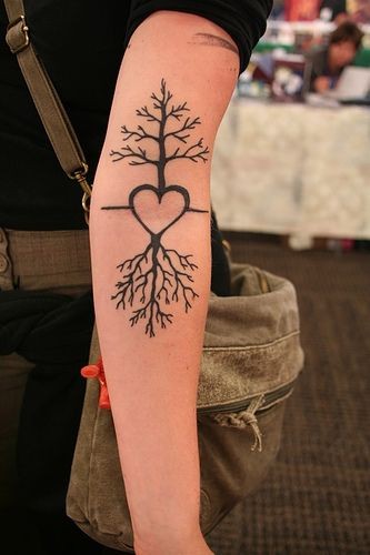 点击大图看下一张：手臂上非常有个性的爱情树纹身