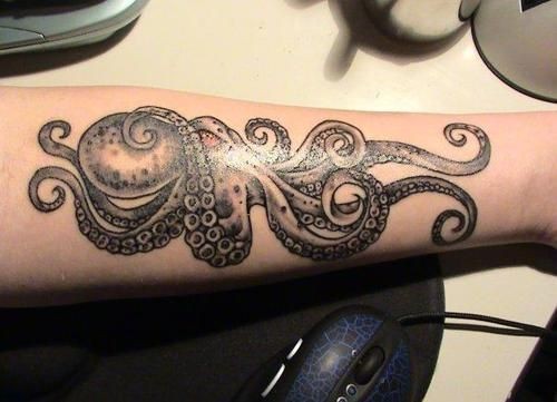 点击大图看下一张：小臂上帅气的章鱼纹身