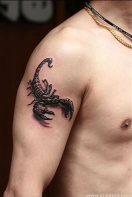 点击大图看下一张：霸气手臂上的黑色大蝎子图案