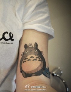 点击大图看下一张：女孩手臂超可爱龙猫纹身图