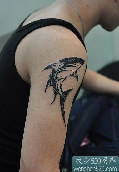 点击大图看下一张：手臂个性鲨鱼纹身图案