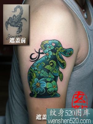 点击大图看下一张:用兔子遮盖蝎子的成功纹身案例