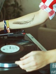 酒吧dj手臂上的羽毛纹身图案欣赏