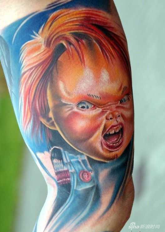 点击大图看下一张：手臂上的鬼娃娃纹身