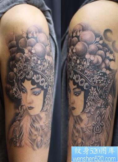 点击大图看下一张：手臂京剧美女花旦纹身图案