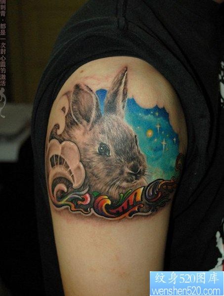 点击大图看下一张：手臂一张小兔子纹身图片