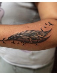 手臂上漂亮的羽毛纹身