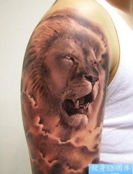 大臂上一款霸气的狮子纹身图片
