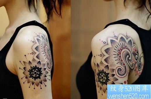 点击大图看下一张：来自上海纹身图库打造的超酷大臂女人纹身图片图片