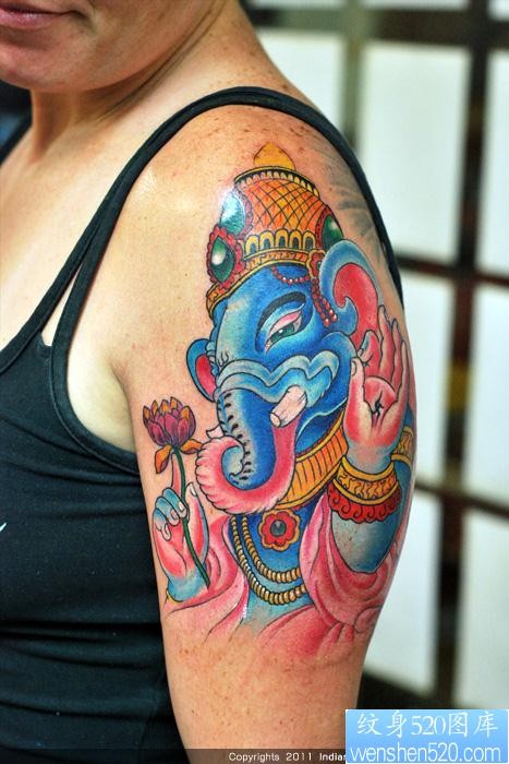 点击大图看下一张：印度神象纹身图片