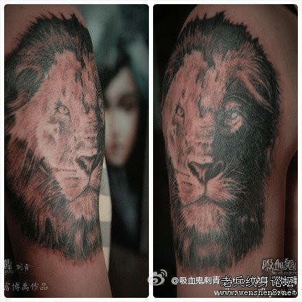 点击大图看下一张：手臂狮子狮头纹身