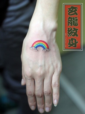 点击大图看下一张：一幅手背彩色彩虹纹身图片