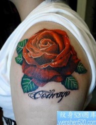 手臂好看的彩色玫瑰花纹身图片