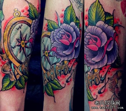 点击大图看下一张：手臂漂亮好看的玫瑰花纹身图片