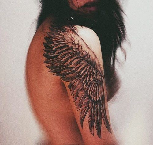 点击大图看下一张：一组大臂天使纹身图片由纹身520图库推荐