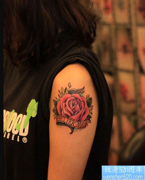 点击大图看下一张：纹身520图库推荐一幅手臂玫瑰花文身图片