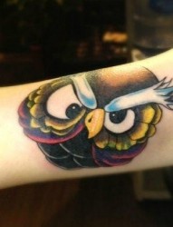 最好的纹身馆推荐一幅手臂彩色猫头鹰纹身图片