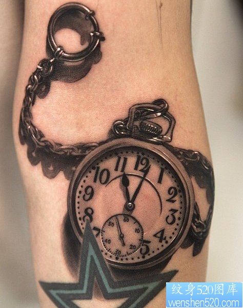 点击大图看下一张：一幅手臂时钟纹身作品