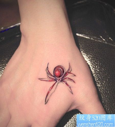 点击大图看下一张：一幅手部蜘蛛刺青图片