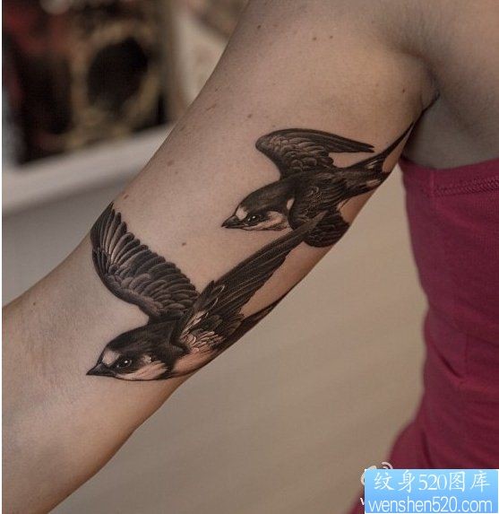 点击大图看下一张：一幅手臂双飞燕纹身作品