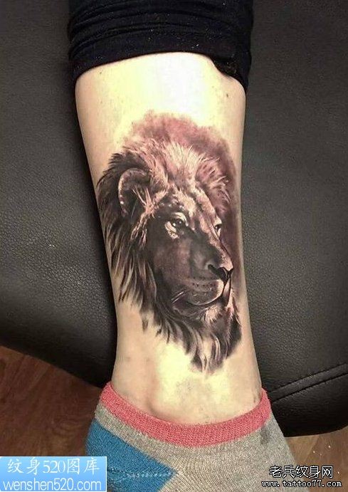 点击大图看下一张：脚踝狮子纹身作品