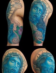 大臂耶稣牡丹纹身图案图案