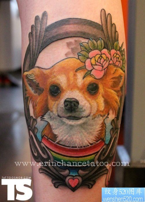 点击大图看下一张：手部一款个性狗纹身图案