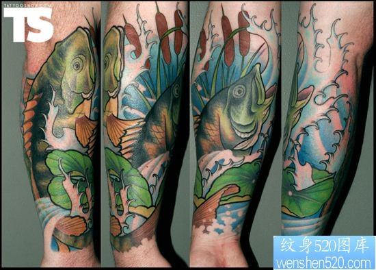 点击大图看下一张：手部一款个性包小臂鱼纹身图案