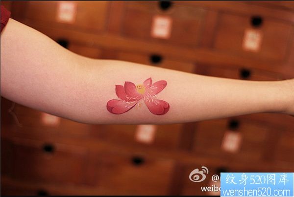 点击大图看下一张：一款手臂莲花纹身图案