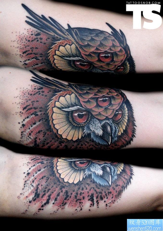点击大图看下一张：手部一款猫头鹰纹身图案