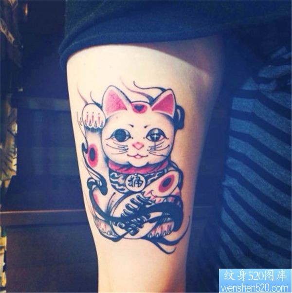 点击大图看下一张：手臂招财猫纹身图案