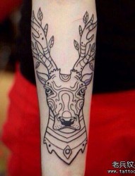 一款小臂上羚羊头像纹身图案