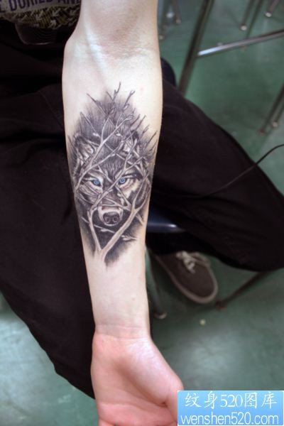 点击大图看下一张：一款手臂狼纹身图案
