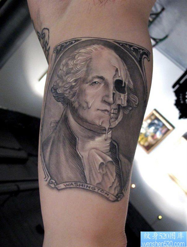 点击大图看下一张：一款手臂欧美人物肖像纹身图案
