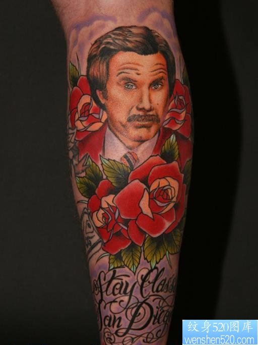 点击大图看下一张：一款手臂人物玫瑰纹身图案
