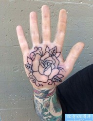 最好的纹身馆推荐一款手部玫瑰花纹身图案