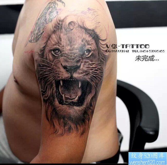 点击大图看下一张：一款手臂狮子纹身图案