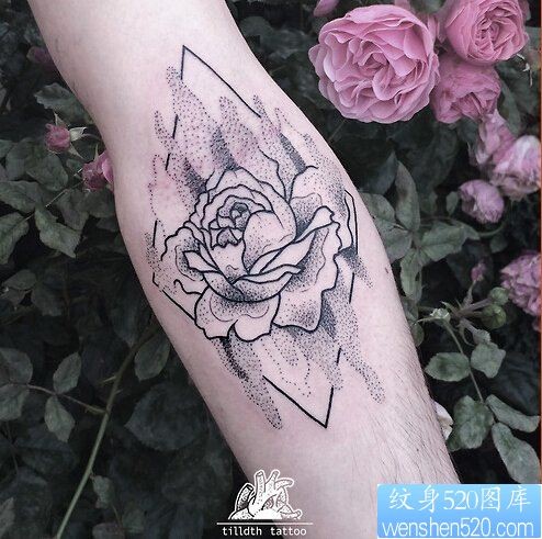 点击大图看下一张：一款手臂玫瑰纹身图案
