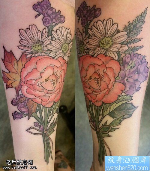 点击大图看下一张：手臂彩色玫瑰花纹身图案