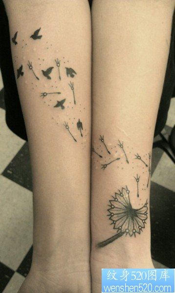 点击大图看下一张：一款女性手腕蒲公英纹身图案
