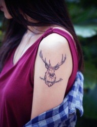女性手臂黑灰羚羊字母纹身图片