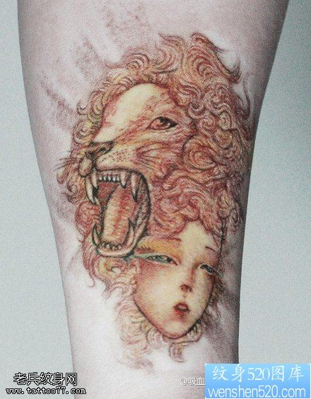 点击大图看下一张：手臂美女与野兽纹身图案